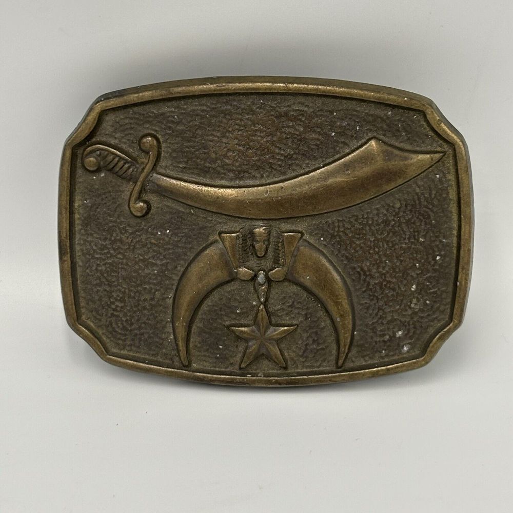 Vintage SHRINER Solid Brass Black Star Sword USA Belt Buckle